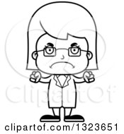 Outline Clipart Of A Cartoon Black And White Mad Girl Scientist Royalty Free Lineart Vector Illustration