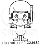 Outline Clipart Of A Cartoon Black And White Mad Girl In Snorkel Gear Royalty Free Lineart Vector Illustration