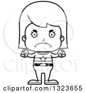 Outline Clipart Of A Cartoon Black And White Mad Girl Super Hero Royalty Free Lineart Vector Illustration