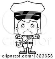 Outline Clipart Of A Cartoon Black And White Mad Girl Mailman Royalty Free Lineart Vector Illustration