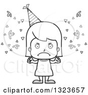 Outline Clipart Of A Cartoon Black And White Mad Party Girl Royalty Free Lineart Vector Illustration