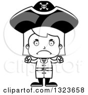 Outline Clipart Of A Cartoon Black And White Mad Pirate Girl Royalty Free Lineart Vector Illustration