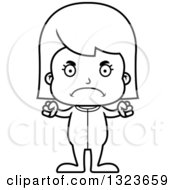 Outline Clipart Of A Cartoon Black And White Mad Girl In Pajamas Royalty Free Lineart Vector Illustration