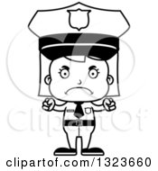 Outline Clipart Of A Cartoon Black And White Mad Girl Police Officer Royalty Free Lineart Vector Illustration