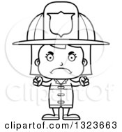 Outline Clipart Of A Cartoon Black And White Mad Girl Firefighter Royalty Free Lineart Vector Illustration