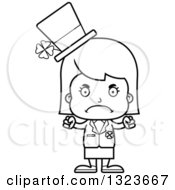 Outline Clipart Of A Cartoon Black And White Mad St Patricks Day Irish Girl Royalty Free Lineart Vector Illustration