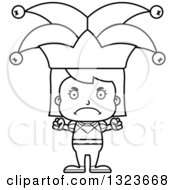 Outline Clipart Of A Cartoon Black And White Mad Girl Jester Royalty Free Lineart Vector Illustration