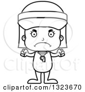 Outline Clipart Of A Cartoon Black And White Mad Girl Lifeguard Royalty Free Lineart Vector Illustration
