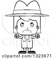 Outline Clipart Of A Cartoon Black And White Mad Girl Detective Royalty Free Lineart Vector Illustration