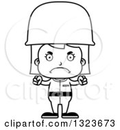 Outline Clipart Of A Cartoon Black And White Mad Girl Soldier Royalty Free Lineart Vector Illustration