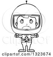 Outline Clipart Of A Cartoon Black And White Mad Girl Astronaut Royalty Free Lineart Vector Illustration