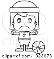 Outline Clipart Of A Cartoon Black And White Mad Girl Basketball Player Royalty Free Lineart Vector Illustration