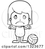 Outline Clipart Of A Cartoon Black And White Mad Girl Beach Volleyball Player Royalty Free Lineart Vector Illustration