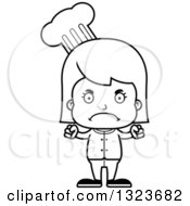 Outline Clipart Of A Cartoon Black And White Mad Girl Chef Royalty Free Lineart Vector Illustration