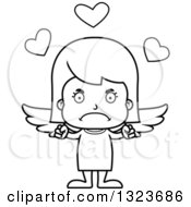 Outline Clipart Of A Cartoon Black And White Mad Girl Cupid Royalty Free Lineart Vector Illustration
