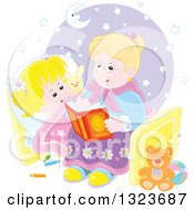 Poster, Art Print Of Cartoon Blond Caucasian Granny Reading A Bedtime Story To Her Granddaughter
