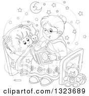 Poster, Art Print Of Cartoon Black And White Granny Reading A Bedtime Story To Her Granddaughter