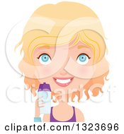 Poster, Art Print Of Avatar Of A Happy Blond Haired Blue Eyed Caucasian Woman In Fitness Apparel Holding A Shaker Water Bottle