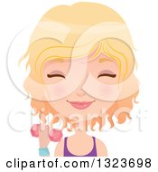 Poster, Art Print Of Happy Blond Caucasian Woman Avatar Working Out With Dumbbells