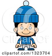 Clipart Of A Cartoon Happy Chimpanzee Monkey In Winter Clothes Royalty Free Vector Illustration
