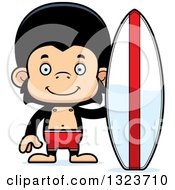 Poster, Art Print Of Cartoon Happy Chimpanzee Monkey Surfer