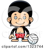 Poster, Art Print Of Cartoon Happy Chimpanzee Monkey Beach Volleyball Player