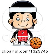 Poster, Art Print Of Cartoon Happy Chimpanzee Monkey Basketball Player