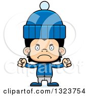 Clipart Of A Cartoon Mad Chimpanzee Monkey In Winter Clothes Royalty Free Vector Illustration
