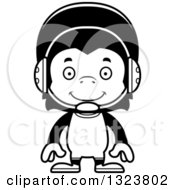 Lineart Clipart Of A Cartoon Black And White Happy Chimpanzee Monkey Wrestler Royalty Free Outline Vector Illustration