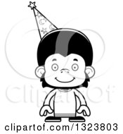 Lineart Clipart Of A Cartoon Black And White Happy Chimpanzee Monkey Wizard Royalty Free Outline Vector Illustration