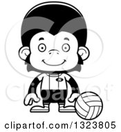 Lineart Clipart Of A Cartoon Black And White Happy Chimpanzee Monkey Volleyball Player Royalty Free Outline Vector Illustration