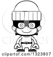 Lineart Clipart Of A Cartoon Black And White Happy Chimpanzee Monkey Robber Royalty Free Outline Vector Illustration