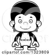 Poster, Art Print Of Cartoon Black And White Happy Chimpanzee Monkey Swimmer