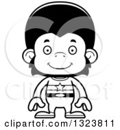 Lineart Clipart Of A Cartoon Black And White Happy Chimpanzee Monkey Super Hero Royalty Free Outline Vector Illustration
