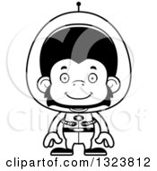Lineart Clipart Of A Cartoon Black And White Happy Futuristic Space Chimpanzee Monkey Royalty Free Outline Vector Illustration
