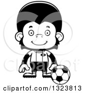 Lineart Clipart Of A Cartoon Black And White Happy Chimpanzee Monkey Soccer Player Royalty Free Outline Vector Illustration
