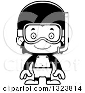 Lineart Clipart Of A Cartoon Black And White Happy Chimpanzee Monkey In Snorkel Gear Royalty Free Outline Vector Illustration