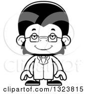 Poster, Art Print Of Cartoon Black And White Happy Chimpanzee Monkey Scientist