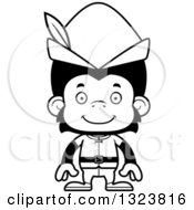 Lineart Clipart Of A Cartoon Black And White Happy Robin Hood Chimpanzee Monkey Royalty Free Outline Vector Illustration