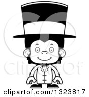 Lineart Clipart Of A Cartoon Black And White Happy Chimpanzee Monkey Circus Ringmaster Royalty Free Outline Vector Illustration