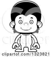 Lineart Clipart Of A Cartoon Black And White Happy Chimpanzee Monkey Wearing Pjs Royalty Free Outline Vector Illustration