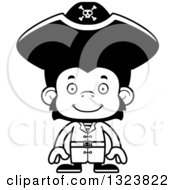 Lineart Clipart Of A Cartoon Black And White Happy Chimpanzee Monkey Pirate Royalty Free Outline Vector Illustration
