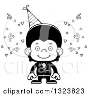 Lineart Clipart Of A Cartoon Black And White Happy Party Chimpanzee Monkey Royalty Free Outline Vector Illustration