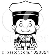 Lineart Clipart Of A Cartoon Black And White Happy Chimpanzee Monkey Mailman Royalty Free Outline Vector Illustration