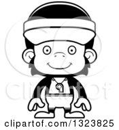 Lineart Clipart Of A Cartoon Black And White Happy Chimpanzee Monkey Lifeguard Royalty Free Outline Vector Illustration