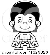 Poster, Art Print Of Cartoon Black And White Happy Karate Chimpanzee Monkey