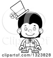 Lineart Clipart Of A Cartoon Black And White Happy St Patricks Day Chimpanzee Monkey Royalty Free Outline Vector Illustration