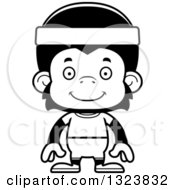 Lineart Clipart Of A Cartoon Black And White Happy Fitness Chimpanzee Monkey Royalty Free Outline Vector Illustration