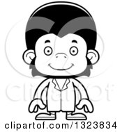 Lineart Clipart Of A Cartoon Black And White Happy Chimpanzee Monkey Doctor Royalty Free Outline Vector Illustration