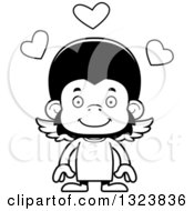 Lineart Clipart Of A Cartoon Black And White Happy Chimpanzee Monkey Cupid Royalty Free Outline Vector Illustration
